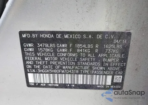2015 Honda Fit Ex/Ex-L z USA, uszkodzony, nr VIN 3HGGK5H80FM704318